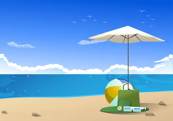 Illustration Eines Sommerurlaubs Hut Sonnenbrille Auf Sandstrand Hintergrund — Stockfoto