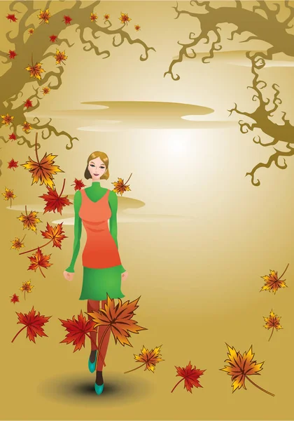 Illustration Woman Joyful Autumn Background — Stock Photo, Image