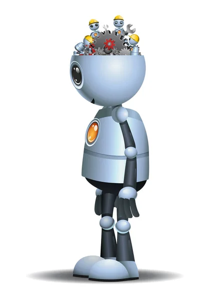 Illustration Little Robot Got Brain Repairment Machinery Gear Brain Isolated — Stock Photo, Image
