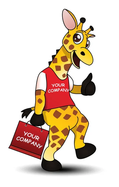 Illustration Une Mascotte Girafe Apporter Sac Provisions Sur Fond Blanc — Photo