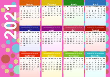 2021 yılında tasarlanmış bir takvimin çizimi