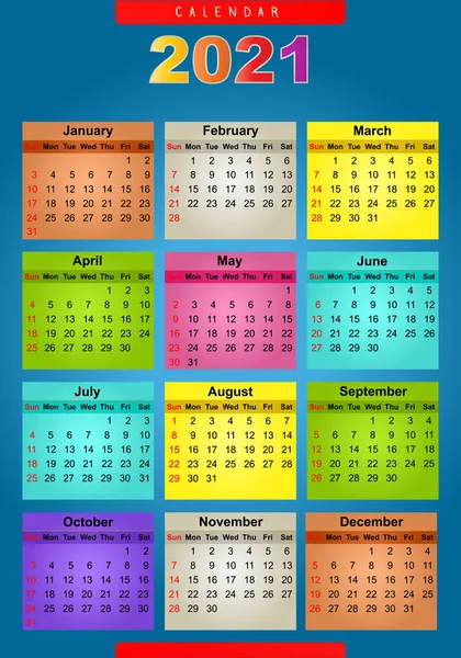 Ilustração Calendário Projetado Fundo Multicolorido Abstrato Para Ano 2021 — Fotografia de Stock