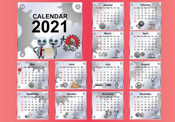 Illustrazione Calendario Robot Sfondo Bianco Isolato — Foto Stock