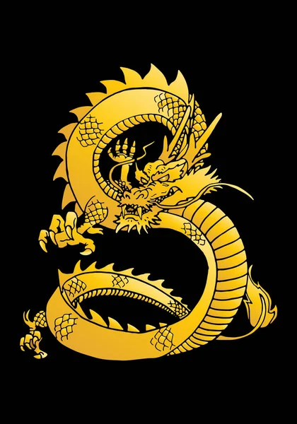 Illustration Dragon Animal Mystique Oriental Volant Dessus Fond Noir — Photo