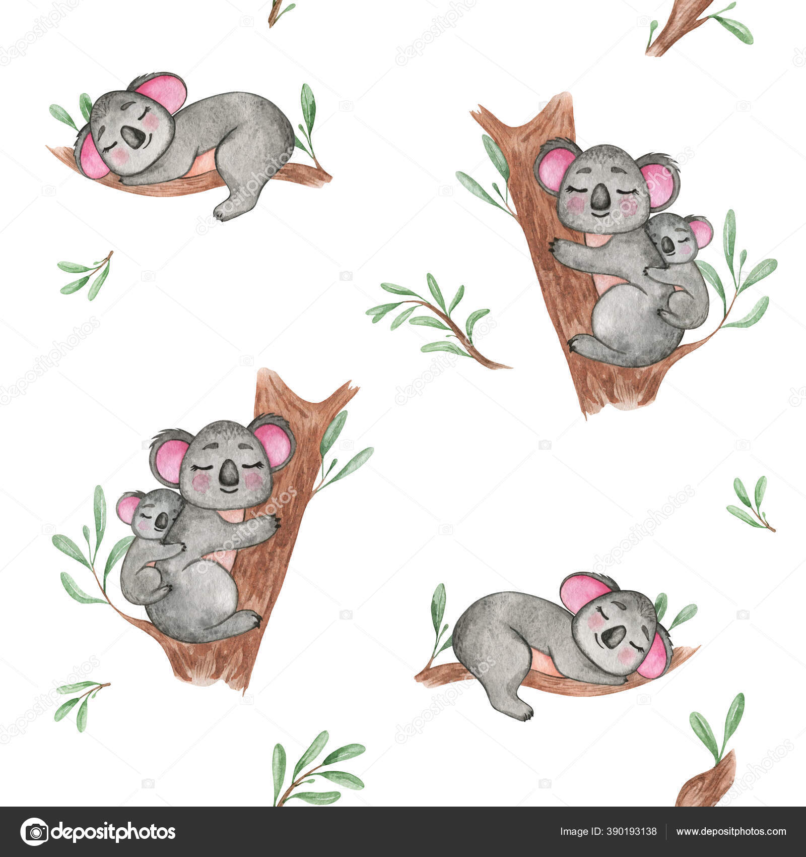Cute Koala Seamless Pattern Watercolor Australian Animals Repeating  Background Cute Stock Photo by ©NastyaMoon 390193138