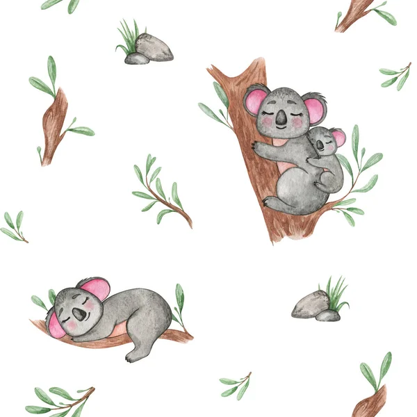 Koala Akvarel Bezešvný Vzor Australská Zvířata Opakující Pozadí Roztomilý Zvířátka — Stock fotografie