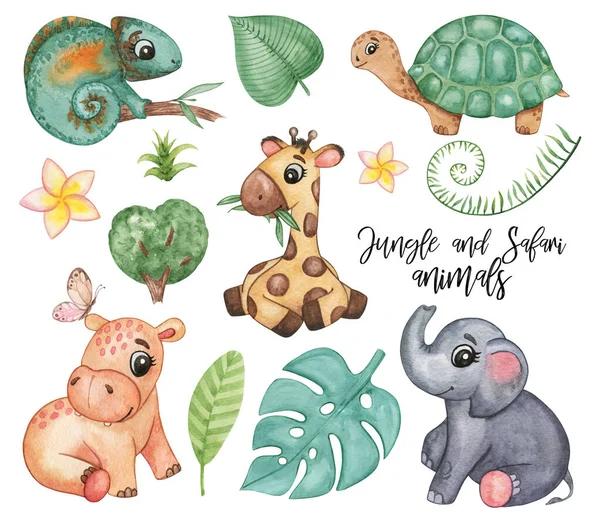 Aquarell Jungle Animals Cliparts Safari Little Animals Set Savannah Niedliche — Stockfoto