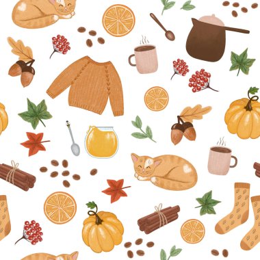 Güz pürüzsüz desen, rahat ev, beyaz arka planda el izi.