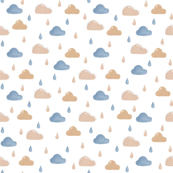 Pastel bulutlar pürüzsüz desen, sulu boya bebek dijital kağıt, şirin bebek deseni, hassas tekstil, bulut yapıştırma defteri kağıdı.