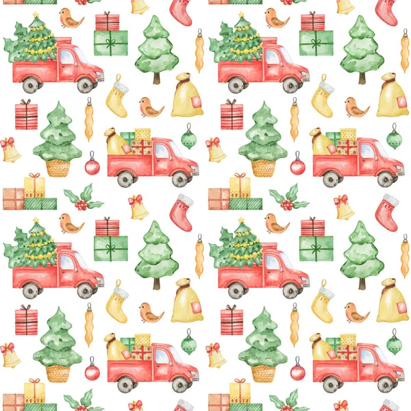Watercolor New Year 2021 Seamless Pattern Merry Christmas Background Hand — Stock Photo, Image