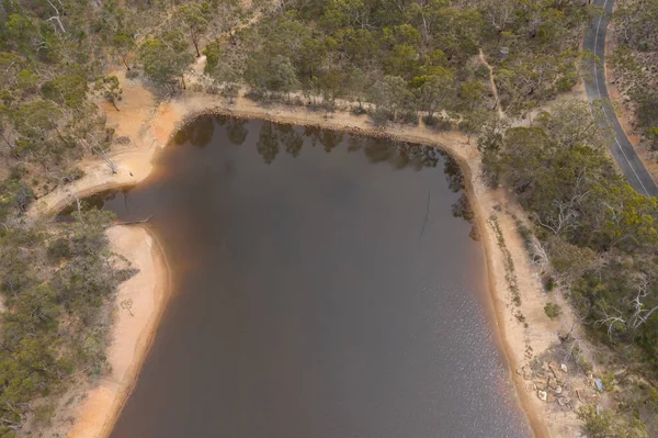 Luchtfoto Van Een Door Droogte Getroffen Waterreservoir Het Regionale Australië — Stockfoto