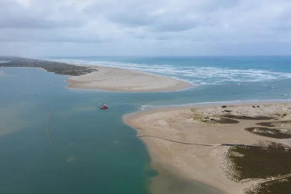 Vue Aérienne Bateau Dragueur Sable Embouchure Fleuve Murray Australie Méridionale — Photo