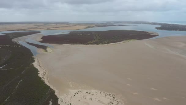 南オーストラリア州の地域南オーストラリア州のGoolwa近くのマレー川河口でのクーロン川と河口の空中映像 — ストック動画