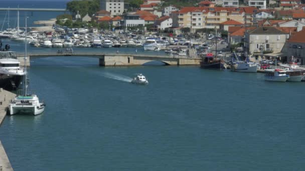 Trogir Chorvatsko Září 2020 Pohled Shora Přístavní Část Města Trogir — Stock video