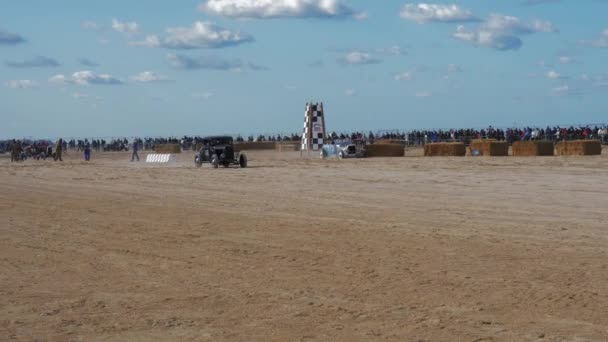 Corridas Praia Modelos Antigos Motos Carros Corrida Normandia França Race — Vídeo de Stock