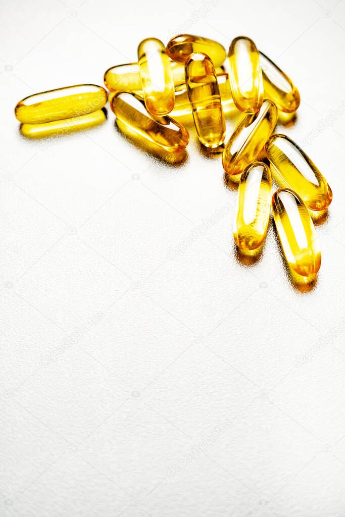 Close-up of omega-3 on a light background