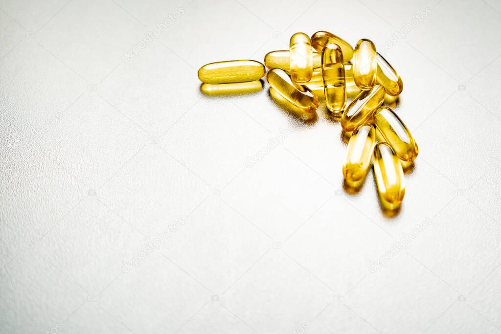 Close-up of omega-3 on a light background