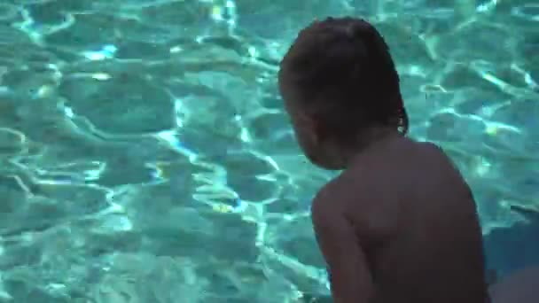 Little Girl Red Bathing Trunks Swimming Pool — Stock Video