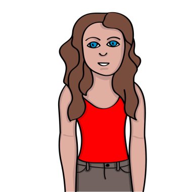 Esmer kız. Gülümseyen kız. Vektör İllüstrasyonu