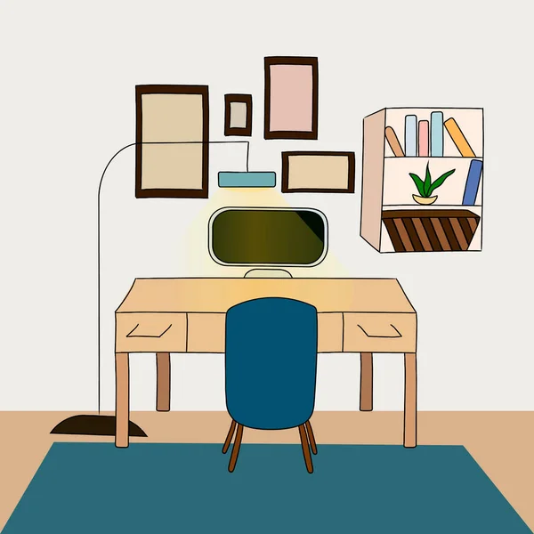 Work Home Office Study Home Room Interior — Stock Vector