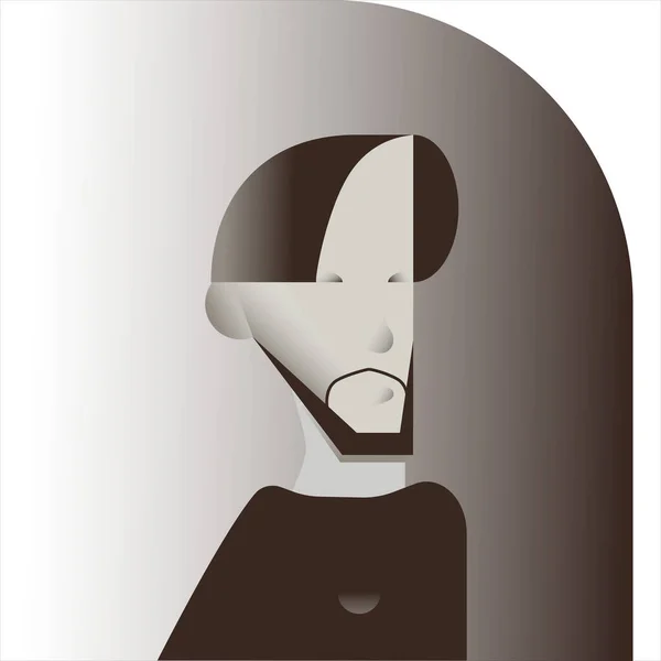 Sakallı adam mantoda. Cetvel kavramı. Vektör illüstrasyonu