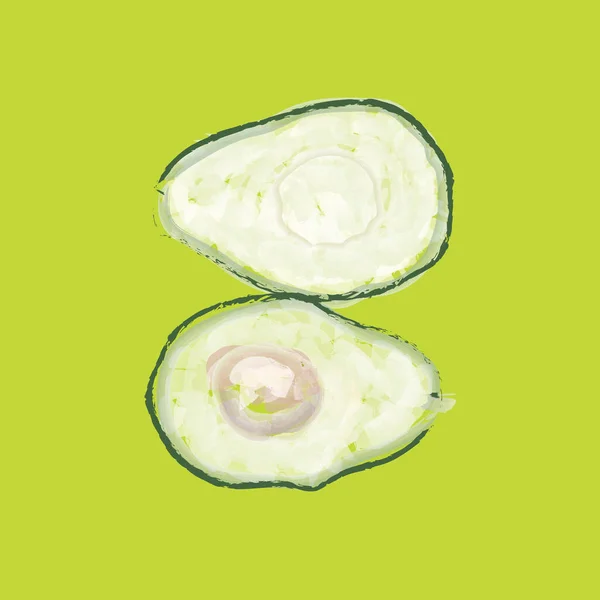 Yeşil arka planda iki yarım avokado. Vektör illüstrasyonu