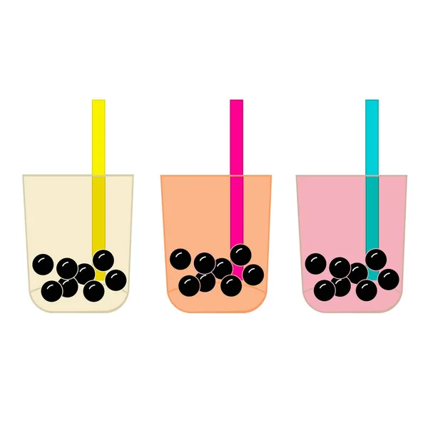 Bubble Theekopjes Tekenset Boba Thee Drankjes Illustratie — Stockvector