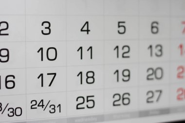 Takvimdeki tarihler. Rakamlarla Haftanın Günleri