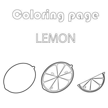 Çocuklar için boyama sayfası. Çocuklar için oyun. Tam, ikiye bölünmüş, dilimlenmiş limonlar..