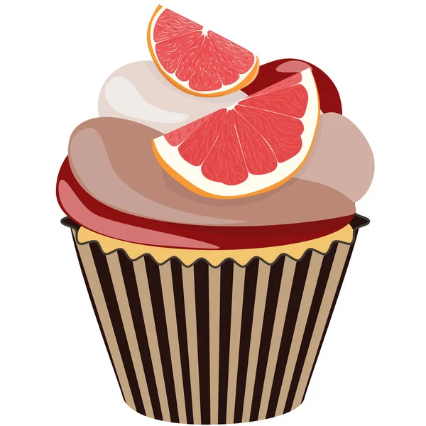 现实的纸杯蛋糕甜奶油甜点与柚子，美味的糖果和烘焙松饼. — 图库矢量图片