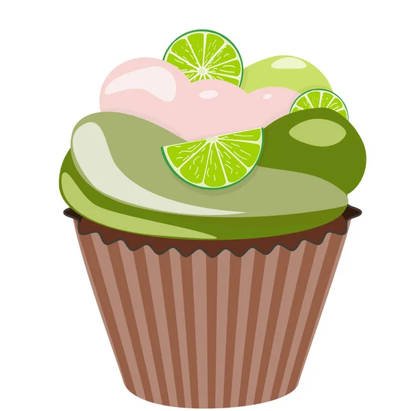现实的纸杯蛋糕甜奶油甜点配柠檬松饼、美味的甜点和烘焙. — 图库矢量图片
