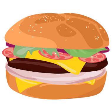 Beyaz arka planda hamburger. Yemek logosu. Amerikan yemeği. Fast food.