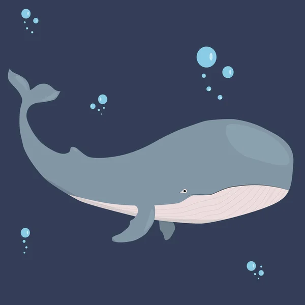 Belle Affiche Avec Baleine Bleue Sur Fond Bleu Profond Pour — Image vectorielle