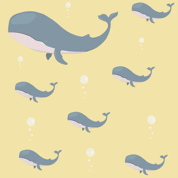 Belle Affiche Avec Baleine Bleue Sur Fond Jaune Pour Conception — Image vectorielle