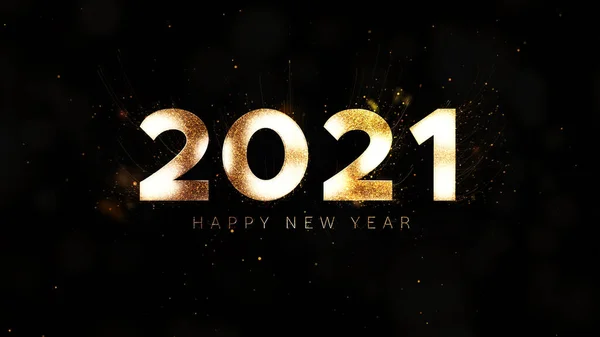 Feliz Año Nuevo 2021 Partículas Oro Bokeh Fondo Negro Concepto — Foto de Stock