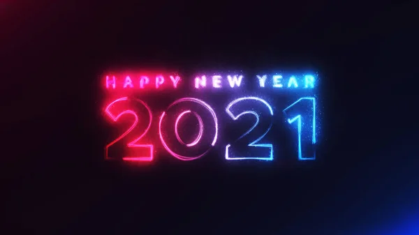 Bonne Année 2021 Rouge Bleu Stries Particules Néon Fond Bokeh — Photo