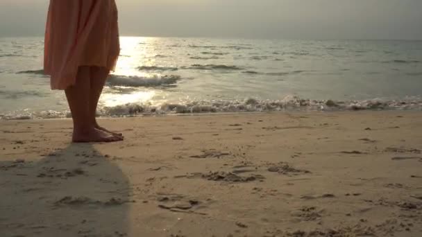 Cerca Pierna Mujer Joven Camina Descalza Sobre Arena Playa Viajes — Vídeos de Stock