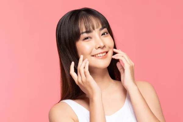 Jeune Belle Femme Asiatique Sourire Toucher Joue Douce Avec Une — Photo