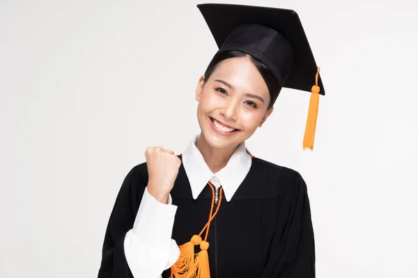 Beautiful Attractive Asian Woman Graduated Cap Gown Smile Proud Happiness — Stock Photo, Image