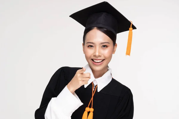 Beautiful Attractive Asian Woman Graduated Cap Gown Smile Proud Happiness — Stock Photo, Image