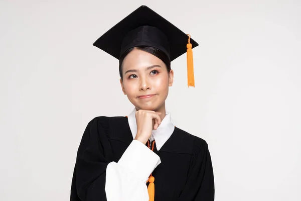 Beautiful Attractive Asian Woman Graduated Cap Gown Smile Proud Happiness — Stock Photo, Image