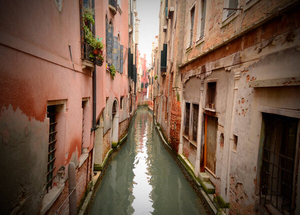 The streets of Venice in Italy. Panorama of the city. On handball