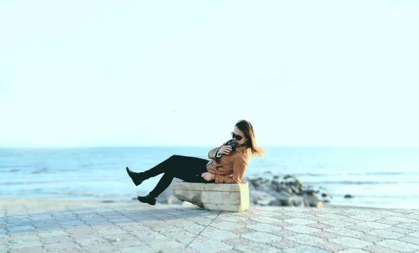 Menina Bonita Praia Junto Mar — Fotografia de Stock