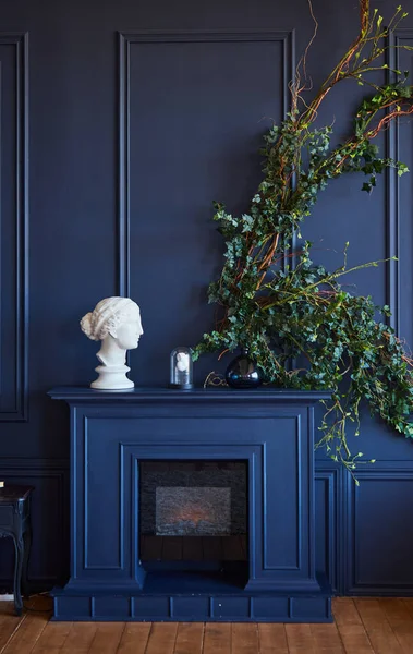 Intérieur Moderne Salon Spacieux Avec Des Murs Bleus Contrastés Sol Images De Stock Libres De Droits