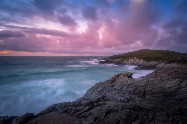 Sunset Towan Headland Newquay Cornwall England — Stock fotografie