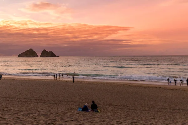 Holywell Baai Zonsondergang Bij Newquay Cornwall — Stockfoto