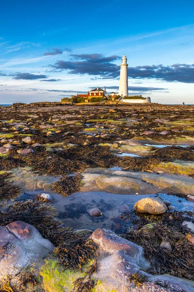 Mary Lighthouse North Whitley Bay North East Coast England Low — Stock Photo, Image