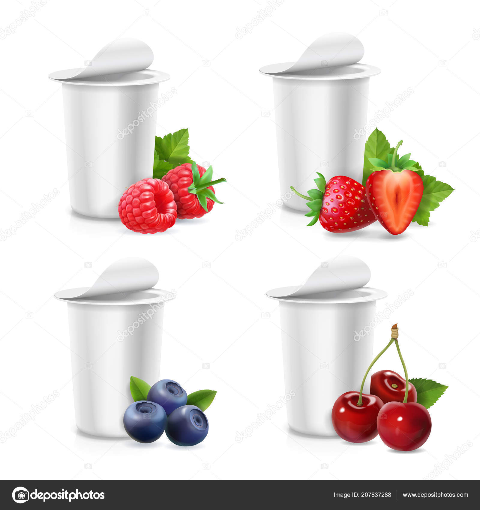 Yogurt Realistic Ng Blank Container And Berries Cherry