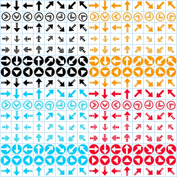 Conjunto Ocho Tipos Flechas Ocho Direcciones Cuatro Colores —  Fotos de Stock