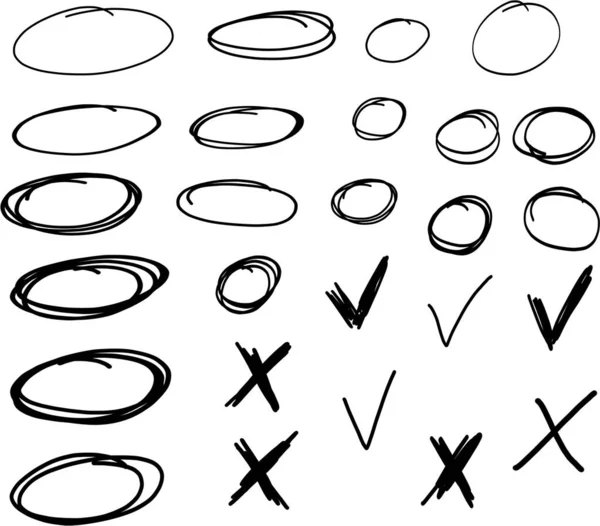 Handgetekende Cirkels Kruisen Een Goed Teken Afbeelding Ronde Cirkels Voor — Stockfoto